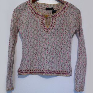 DKNY, FLORAL EMBROIDERED LONG SLEEVE TOP, SIZE XS